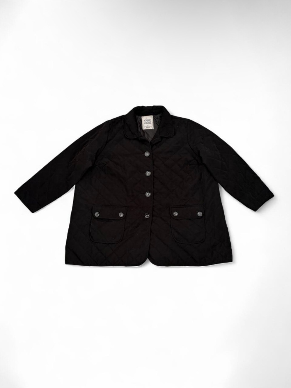 Avenue Black Quilted Button-Front Puffer Jacket